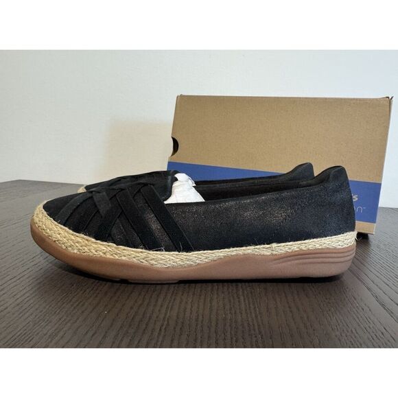 Clarks Women's Elaina Petal Black Suede 26177086 8 Wide NIB Shoes Flats - Picture 2 of 5